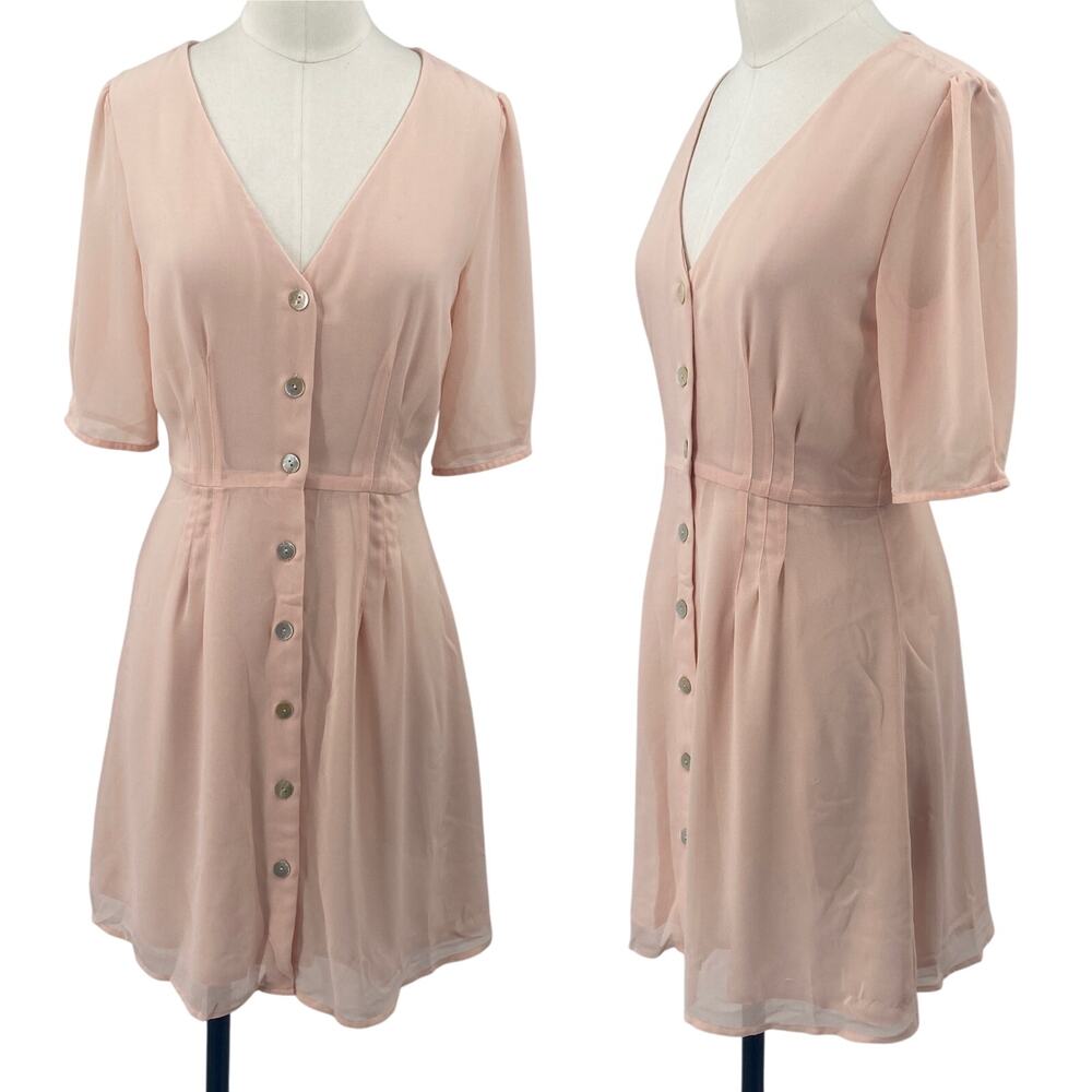 Aritzia Wilfred Freya Mini Dress Chiffon Silky Button Front Rose Quartz Pink 4